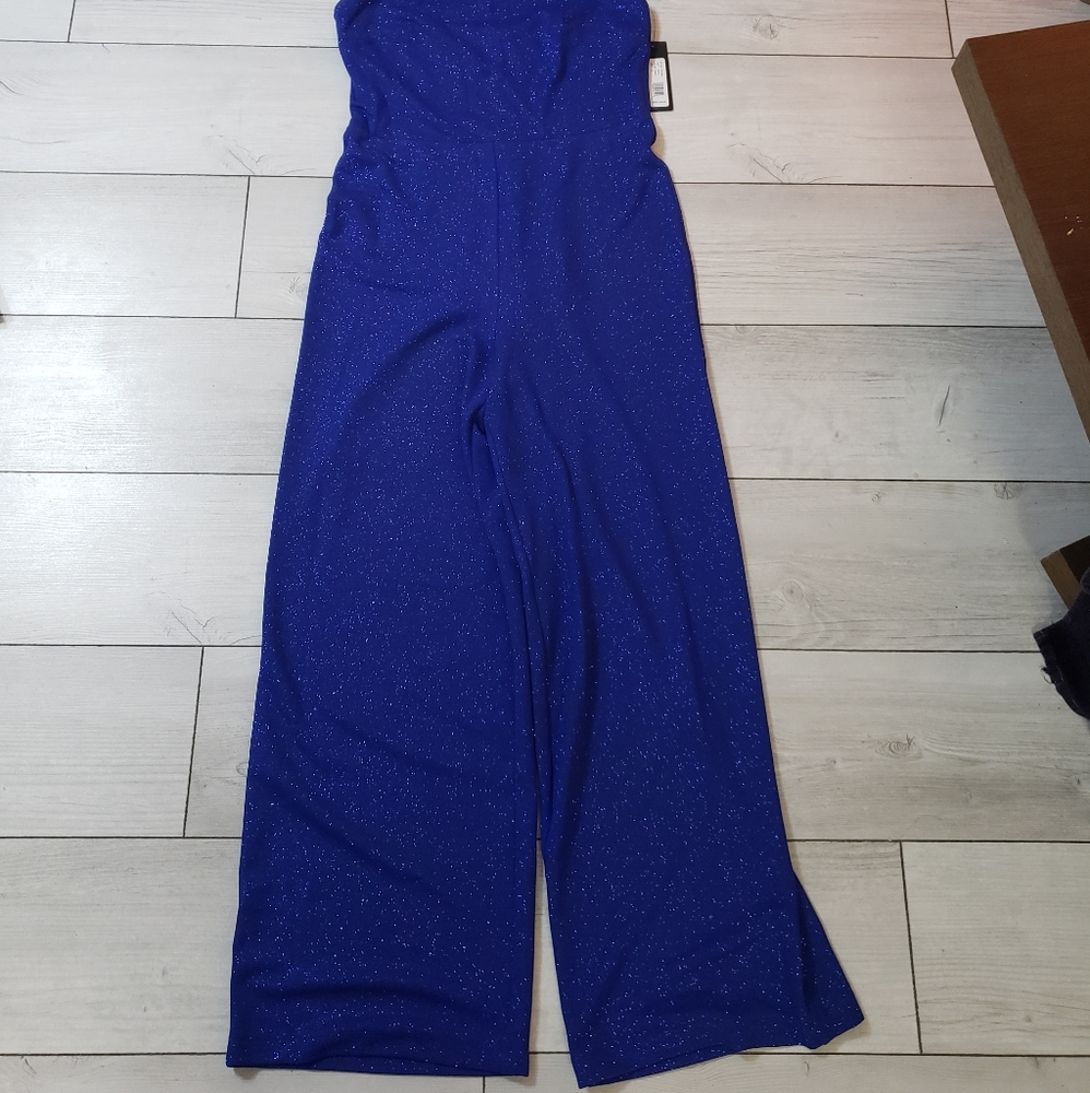 Bebe High Neck Sparkling Jumpsuit Cobalt Blue - Picture 7 of 9